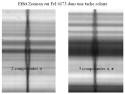 Effet Zeeman sur une tache solaire dans la raie FeI 6173 Å.