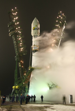 CoRoT quelques instants avant son lancement par la fusée Soyuz II-1b sur le (...)