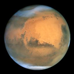 Mars vue en lumière visible par le télescope spatial Hubble (NASA/ESA).