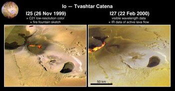Cratères volcaniques à la surface du satellite Io, vus par la sonde Galileo&nbsp;(...)
