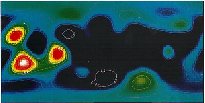 Carte géographique des emissions aurorales UV d'Uranus observées par Voyager&nbsp;(...)
