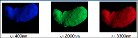 Simulation d'une image spectrale à trois longueurs d'onde d'un astéroïde vu&nbsp;(...)