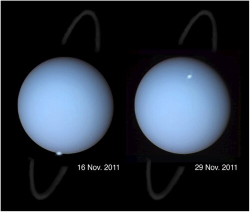 Images composites des aurores d'Uranus de Novembre 2011