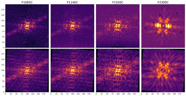 Images coronographiques simulées (en haut) et mesurées (en bas) avec les 4&nbsp;(...)