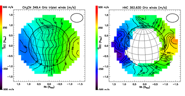 Cartes des vents mesurés à partir des décalages Doppler de CH<sub>3</sub