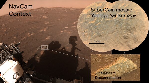 Image obtenue par la caméra de SuperCam, replacée dans l'image prise par les (...)