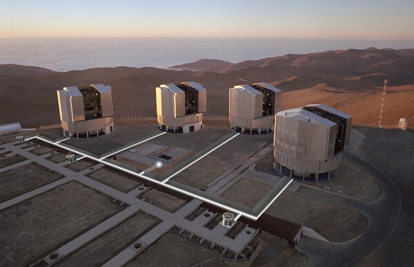 Vue aérienne du VLTI avec tunnels superposés
