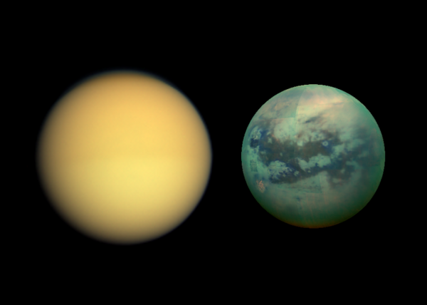 Figure 1 : Titan dans le visible et l'infrarouge proche